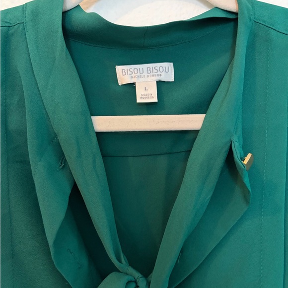 Bisou Bisou Teal Button-Down Blouse - Picture 2 of 4